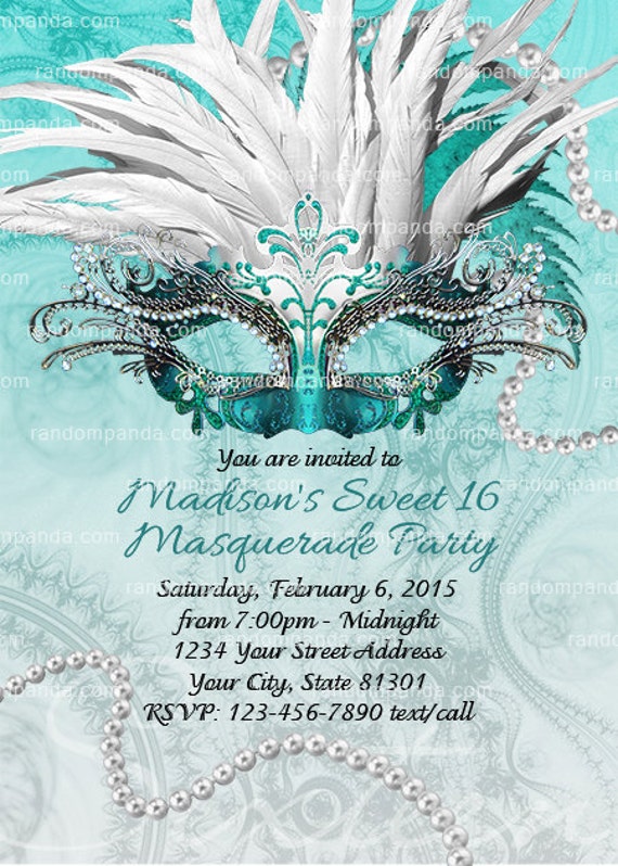 Digital Delivery, Teal Masquerade Ball Invitation, Sweet 16 Party, Quinceañera Invite, Silver Il_570xn