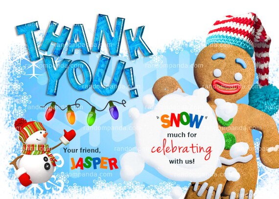 Digital Delivery, Winter Wonderland Thank you Card, Gingerbread Man Thank you Note, Snowman Christmas Party Il_570xn