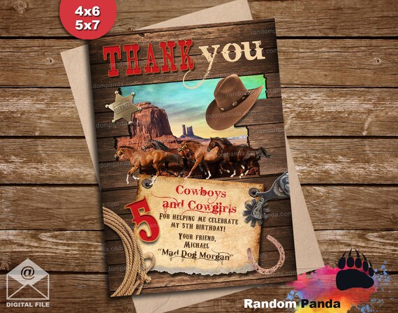 Cowboy Thank You Card Western Party Wild West Horse Birthday | Etsy
