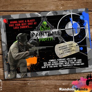 Paintball War Party Invitation, Combat and Camo Birthday invite