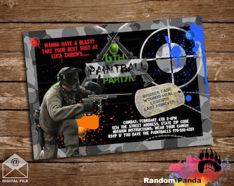 Digital Delivery, Paintball War Party Invitation, Combat and Camo Birthday invite
