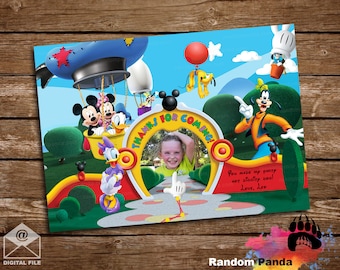 DIGITALE DATEI, süße Micky Maus Dankeskarte, Minnie Maus, Goofy, Gänseblümchen, Donald Duck, Pluto Dankeschön Notiz