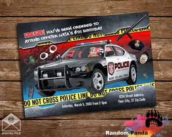 Digital Delivery, Funny Police Car Party Invitation, Policeman Birthday Invite