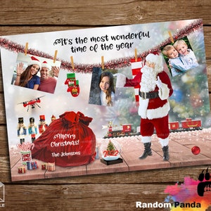 Digitale Lieferung Lustige Weihnachtskarte, Santa hängende Fotos, Spielzeug und Weihnachtsdekorationen