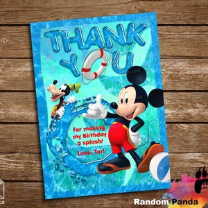 Digital Delivery, Mickey Mouse Pool Party Thank You Card, Goofy Thank You Note