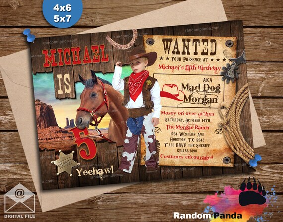 Personalize Cowboy Invitation, Western Party, Wild West Horse Birthday Invite Il_570xn