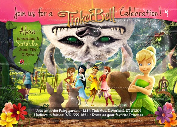 Digital Delivery, Tinkerbell and the Neverbeast Invitation, Tinkerbell Party, Fairy Birthday Invite Il_570xn