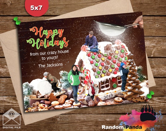 Personalize Funny Family Building Gingerbread House Christmas Card Il_570xn