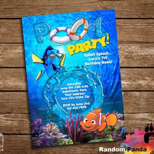 Digital Delivery, Finding Nemo Pool Party Invitation, Finding Dory Pool Party Invite
