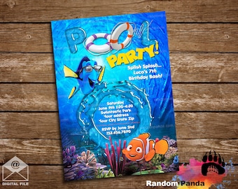 Digital Delivery, Finding Nemo Pool Party Invitation, Finding Dory Pool Party Invite