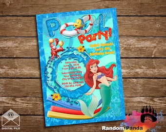 Digital Delivery, Little Mermaid Invitation, Little Mermaid Swimming Pool Party invite