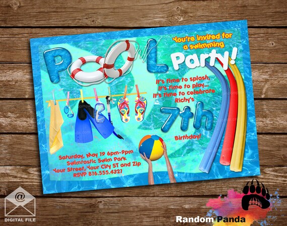 Digital Delivery, Pool Party invitation, Beach or Lake Party Birthday Invite Il_570xn