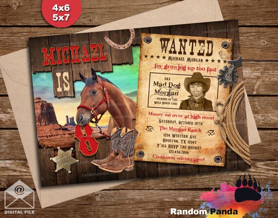 Personalize Cowboy Invitation, Western Wanted Party, Wild West Horse Birthday Invite Il_570xn