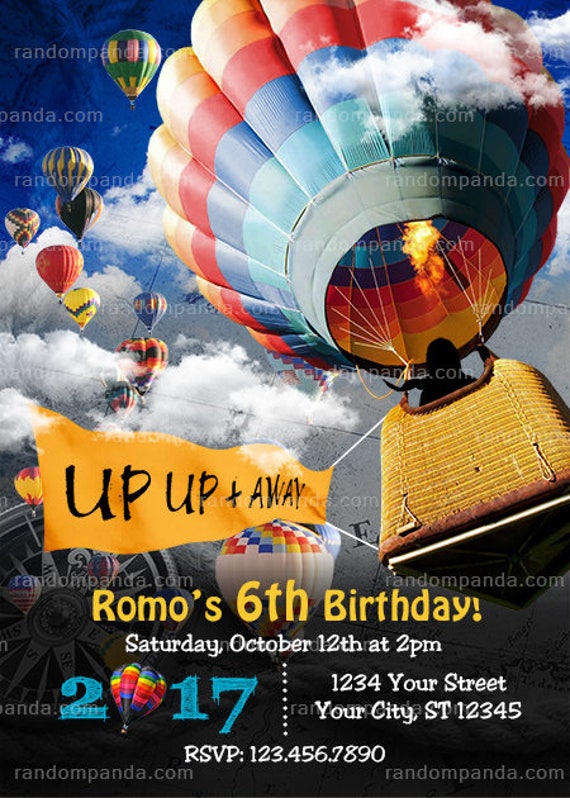 Digital Delivery, Hot Air Balloon Invitation, Balloon Party Invite, Hot Air Balloon Birthday Il_570xn