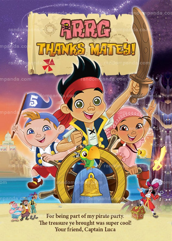 Digital Delivery, Jake and the Neverland Pirates Thank you Card, Pink Pirate Party Thank you Note Il_570xn