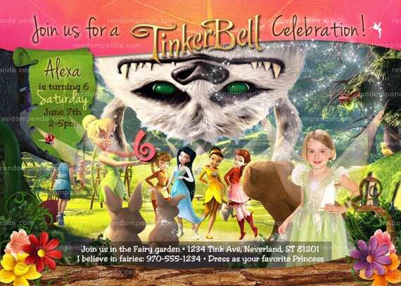 Digital Delivery, Personalize Tinkerbell and the Neverbeast Invitation, Tinkerbell Party, Fairy Invite Il_570xn