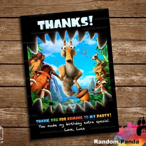 Digitale levering Ice Age Bedankkaart, Dinosaur Party, Ice Age Bedankt Opmerking
