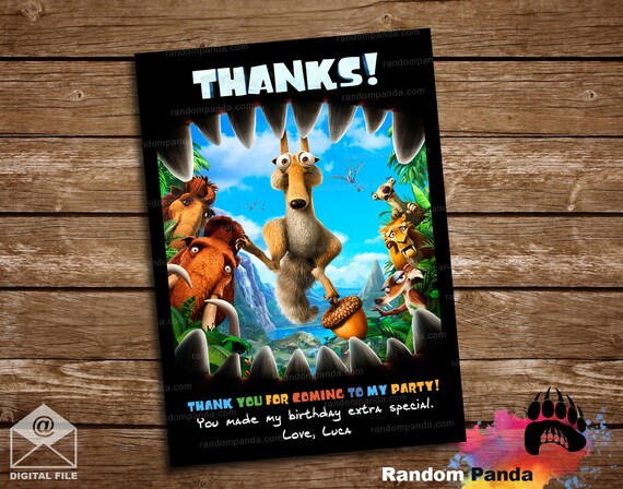 Ice Age Thank You Card, Dinosaur Party, Ice Age Thanks Note Il_570xn