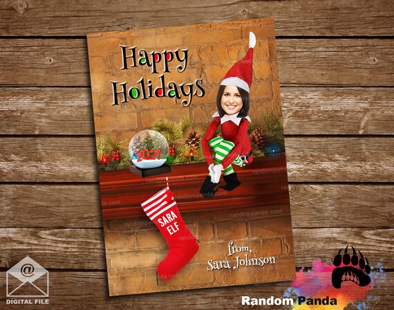 Digital Delivery Funny Christmas Card, Single Elf on Mantel Holiday, Elves Greeting Card Il_570xn