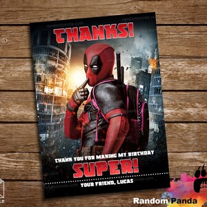 Digitale Lieferung, lustige Deadpool-Dankeschön-Karte, Superhelden-Party-Dankeschön-Notiz