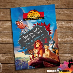 Digital Delivery, Lion King Thank you Card, Lion King Party, Simba Birthday Thank you Note