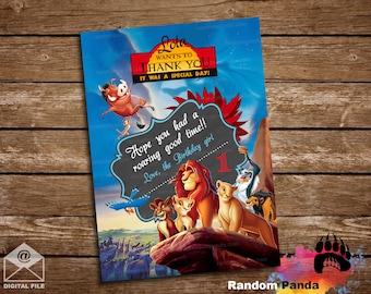 Entrega digital, cartão de agradecimento do Rei Leão, festa do Rei Leão, nota de agradecimento de aniversário do Simba