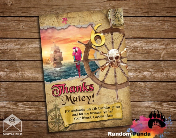 Digital Delivery, Pirate Thank You Card, Pink Pirate Party, Pirate Ship Birthday Thanks Note Il_570xn