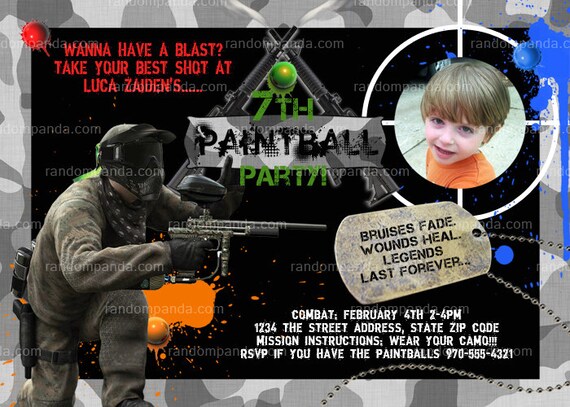 Livraison Numerique Personalize Paintball Invitation Guns Etsy