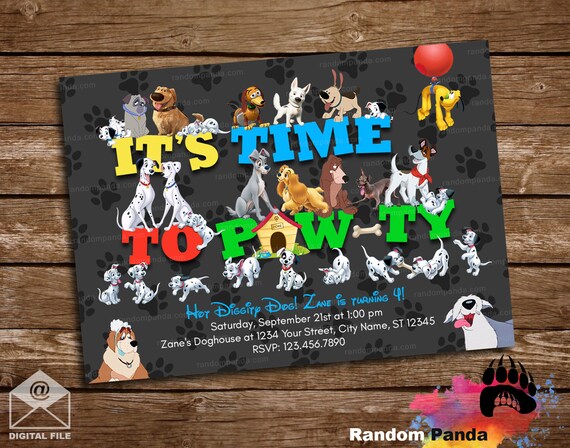 Digital Delivery, All Disney Dogs Invitation, 101 Dalmatians Party, Lady and The Tramp Birthday Invite Il_570xn