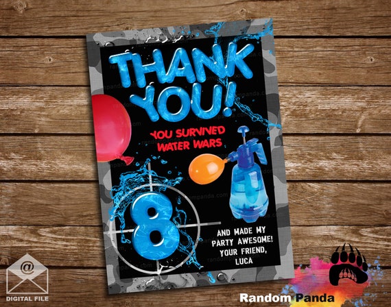 Digital Delivery, Water Wars Thank You Card, Splash Party, Water Balloon Thanks Note Il_570xn