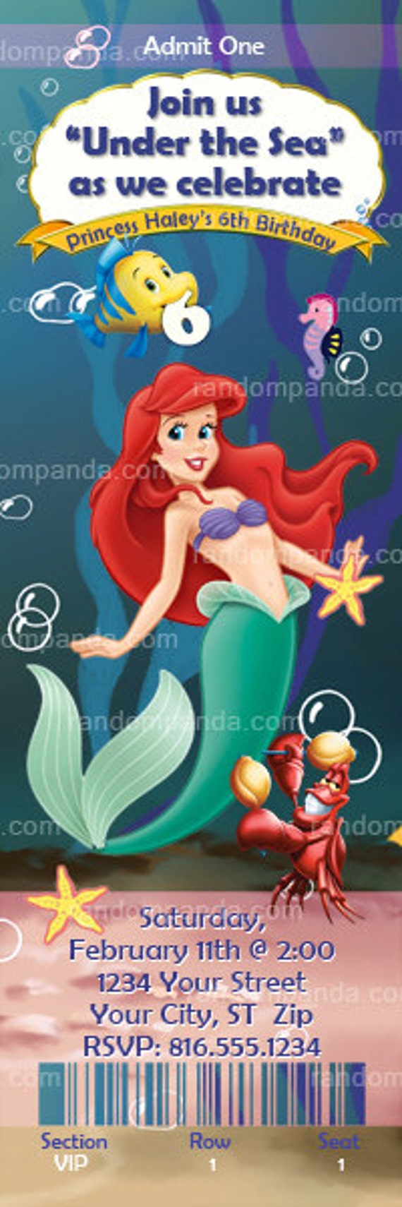 Printable Little Mermaid Birthday Ticket, Little Mermaid Party Ticket, Invitation Il_570xn
