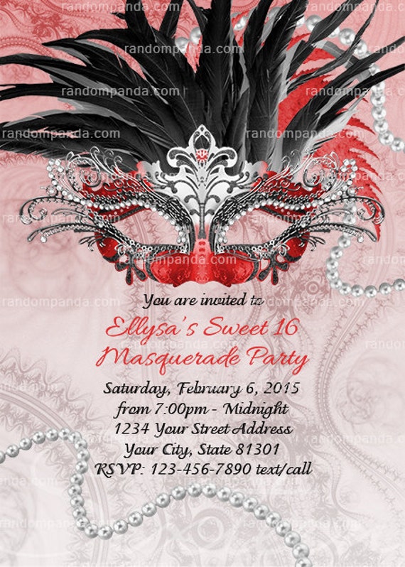 Digital Delivery, Masquerade Ball Invitation, Sweet 16 Party, Red and Black Quinceañera Invite Il_570xn