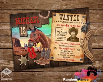 Digital Delivery, Personalize Cowboy Invitation, Old West Wanted Outlaw Party Invite