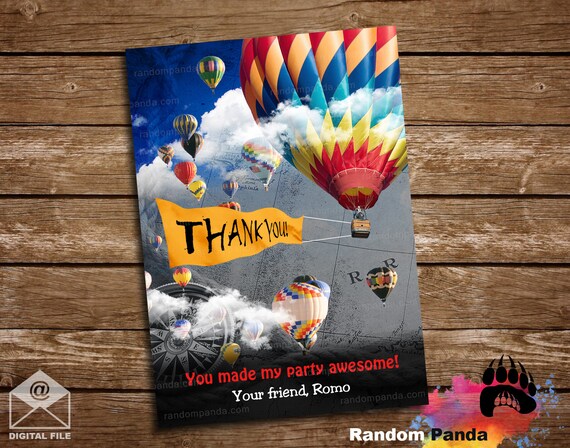 Digital Delivery, Hot Air Balloon Thank you Card, Balloon Party, Hot Air Balloon Birthday Thanks Note Il_570xn