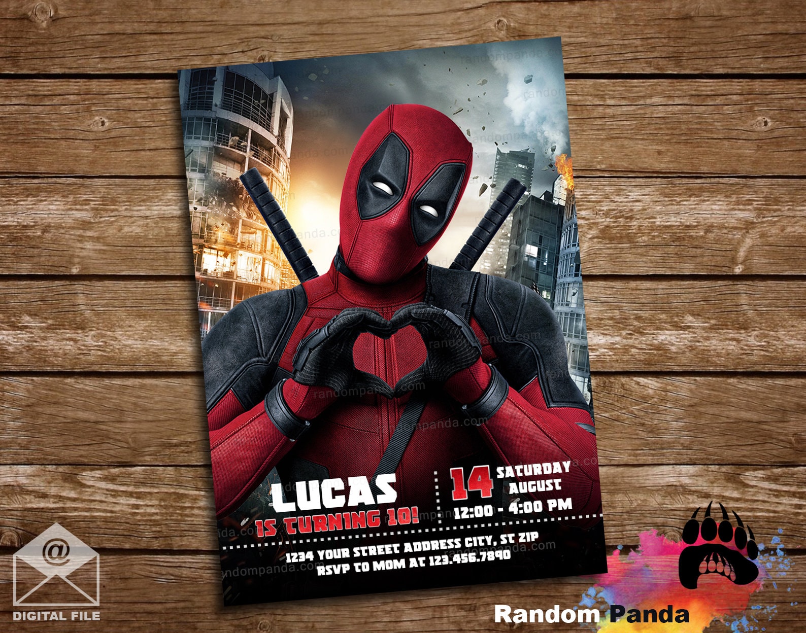 DIGITAL FILE, Funny Deadpool Invitation, Superhero Bday Party, Deadpool Birthday Invite