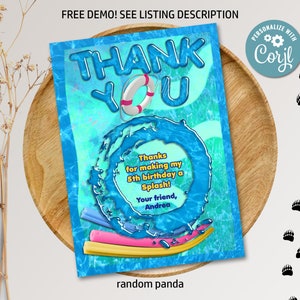 Bewerkbare roze floaties Bday Pool Party Bedankkaart Life Saver Zwemmen Verjaardag bedankje Digitale afdrukbare