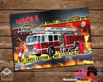 DIGITAL FILE, Fire Truck Bday Party Poster, Firemen Birthday Banner Backdrop