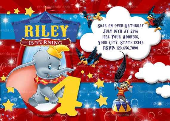 Dumbo Invitation, Circus Party, Elephant Big Top Invite Il_570xn