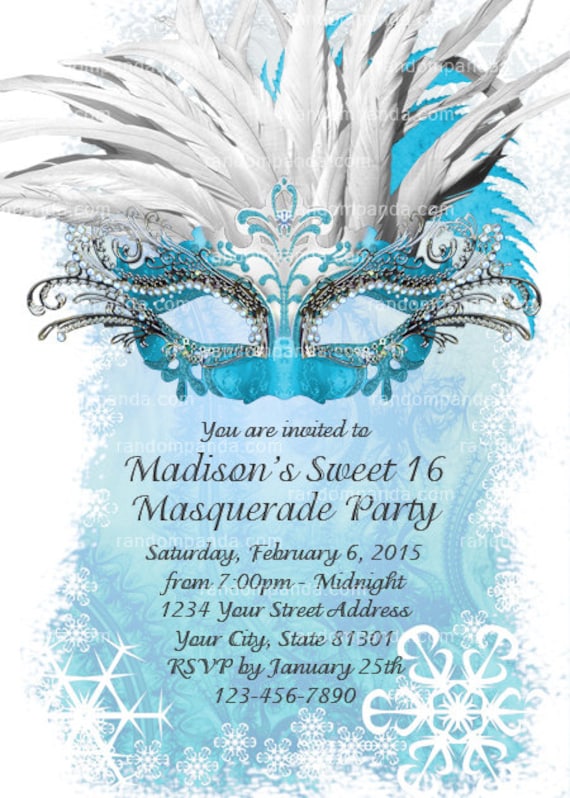 ice blue masquerade ball invitation sweet 16 party winter