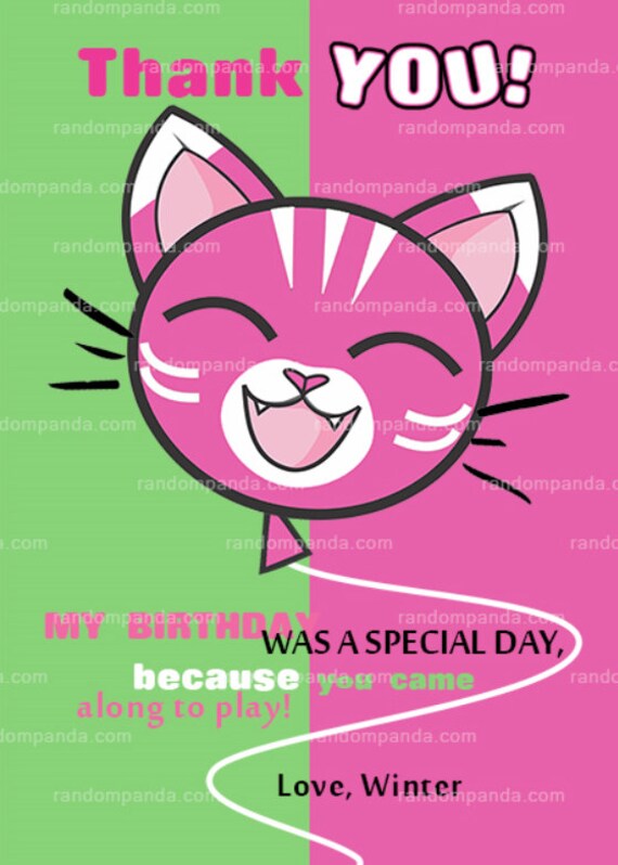 Personalize Kitten Thank You Card, Kitty Party, Cats Birthday Thanks Note Il_570xn