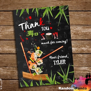 Digital Delivery, Sushi Party Thank You Card, Sushi Birthday Thanks Note