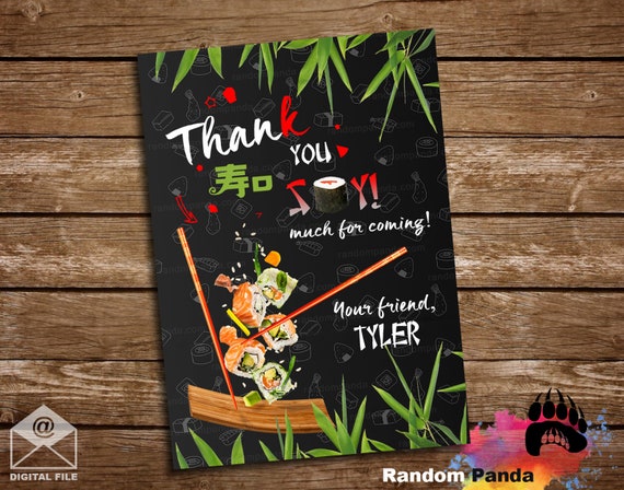 Digital Delivery, Sushi Party Thank You Card, Sushi Birthday Thanks Note Il_570xn