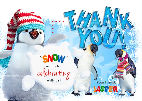 Winter Wonderland Thank you Card, Penguin Thank you Note, Snow and Icicles Party Il_570xn