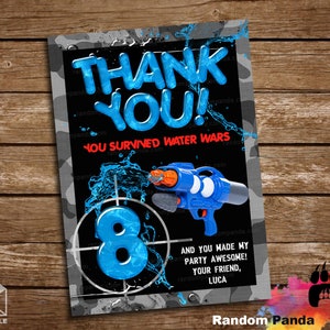 Digital Delivery, Water Wars Thank You Card, Splash Party, Squirt Gun Thanks Note