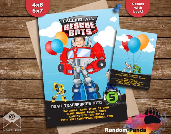 Balloons Rescue Bots Invitation, Transformers Party, BE Optimus Prime Invite Il_570xn