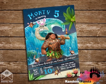 Digital Delivery, Maui Party invitation, Maui and Pig Birthday Invite