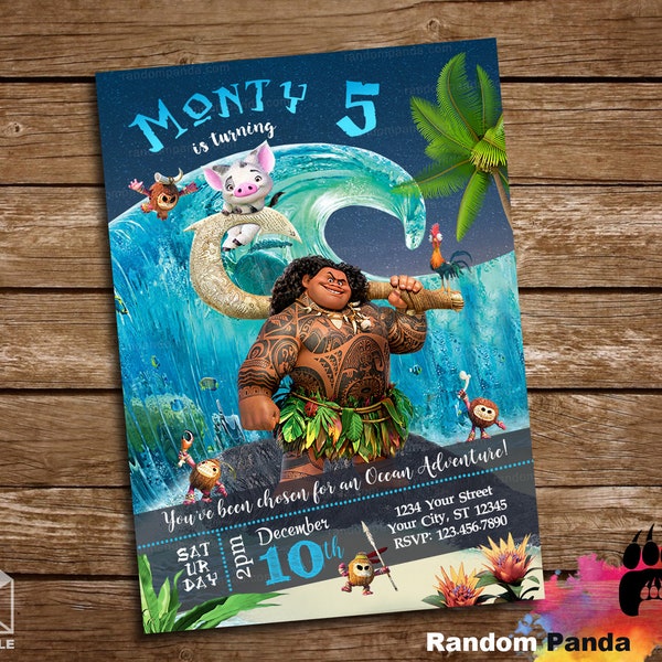 Digital Delivery, Maui Party invitation, Maui and Pig Birthday Invite