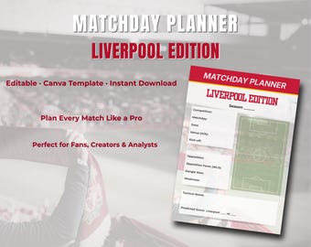 Planer meczowy Liverpoolu do druku | Prezent dla kibica | Planer piłkarski | Pobieranie cyfrowe