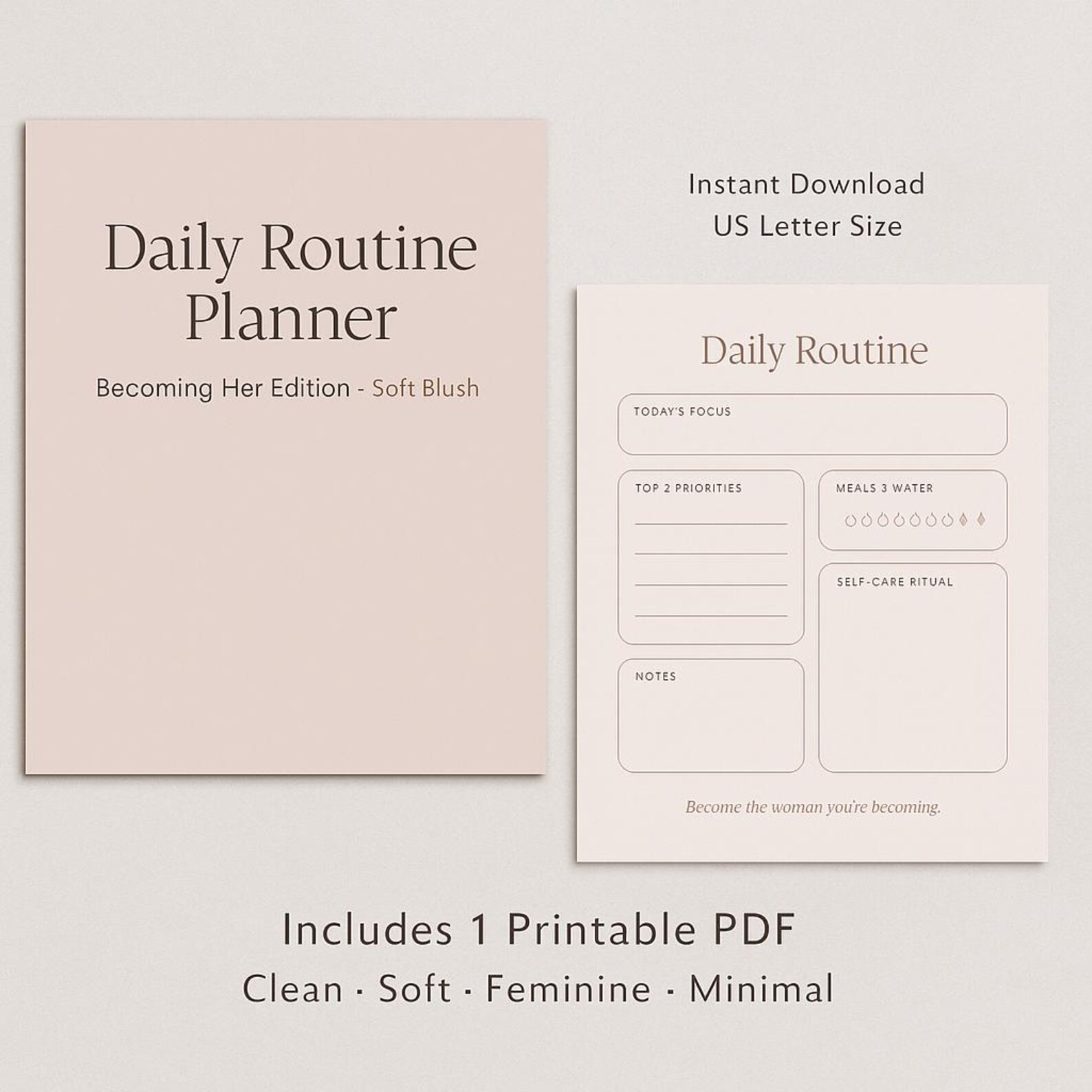 Daily Routine Planner Printable |soft Blush Aesthetic|becoming Her ...