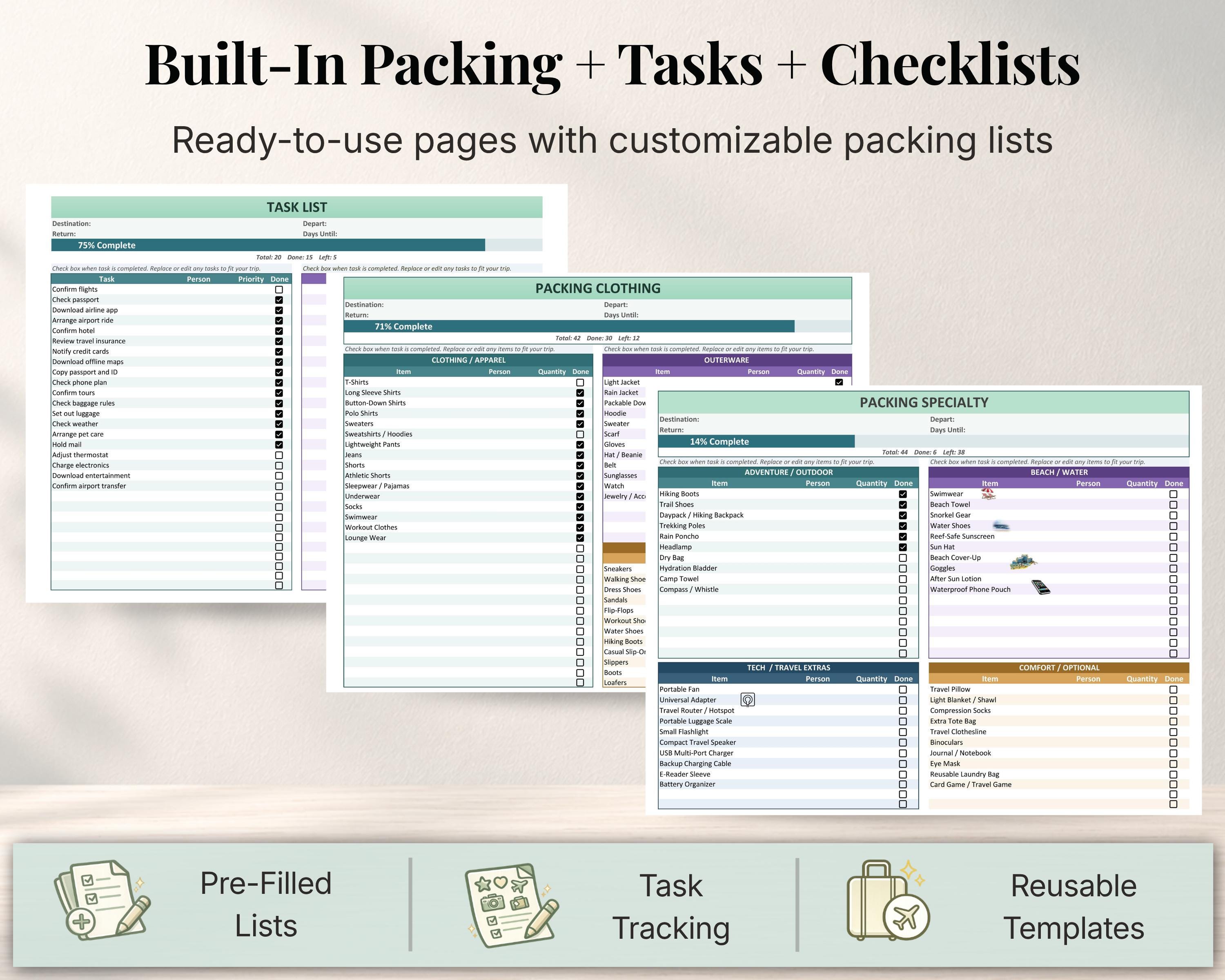 Packing List Spreadsheet | Travel Packing Checklist | Printable Packing ...